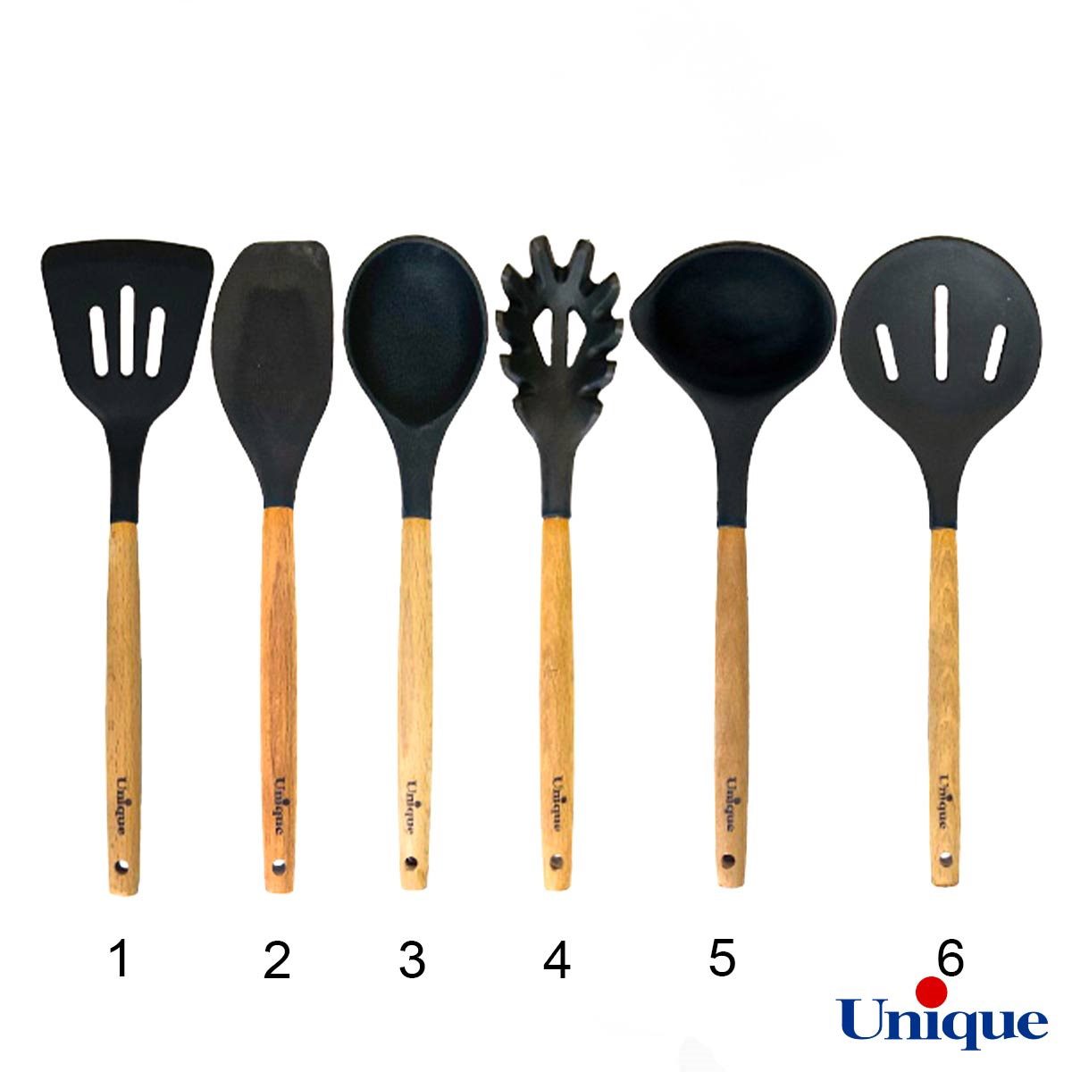 کفگیر و ملاقه سیلیکون دسته چوبی یونیک UN1170